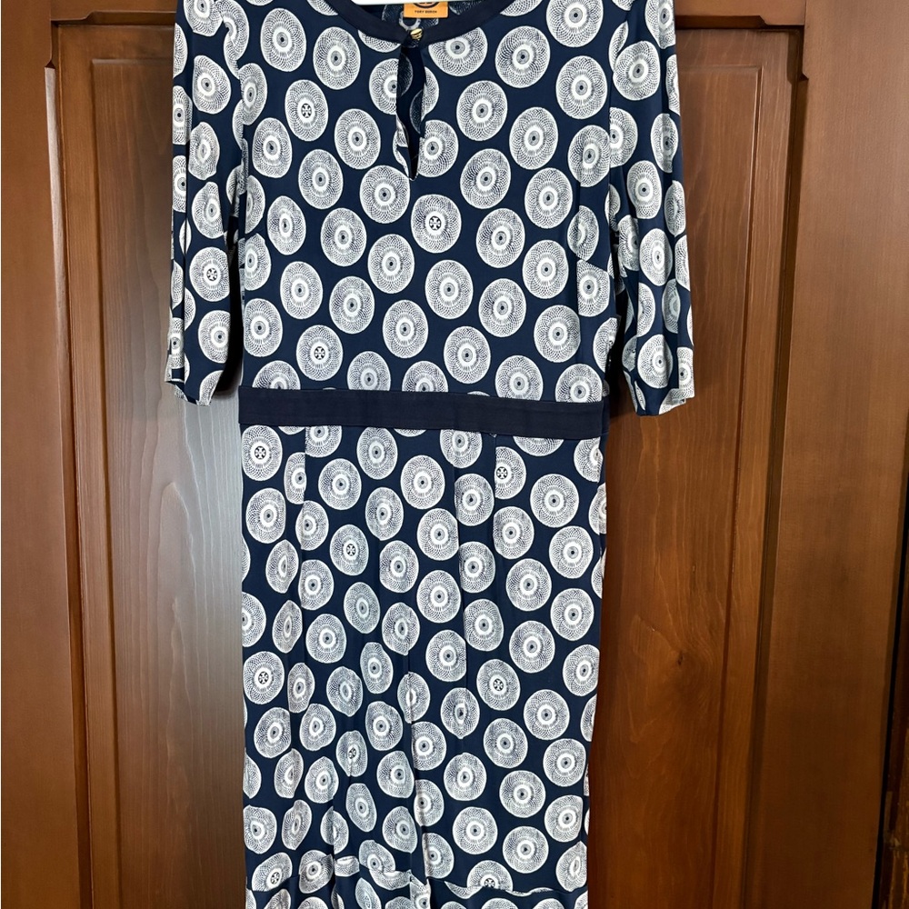 Tory Burch Navy and White Midi Dress